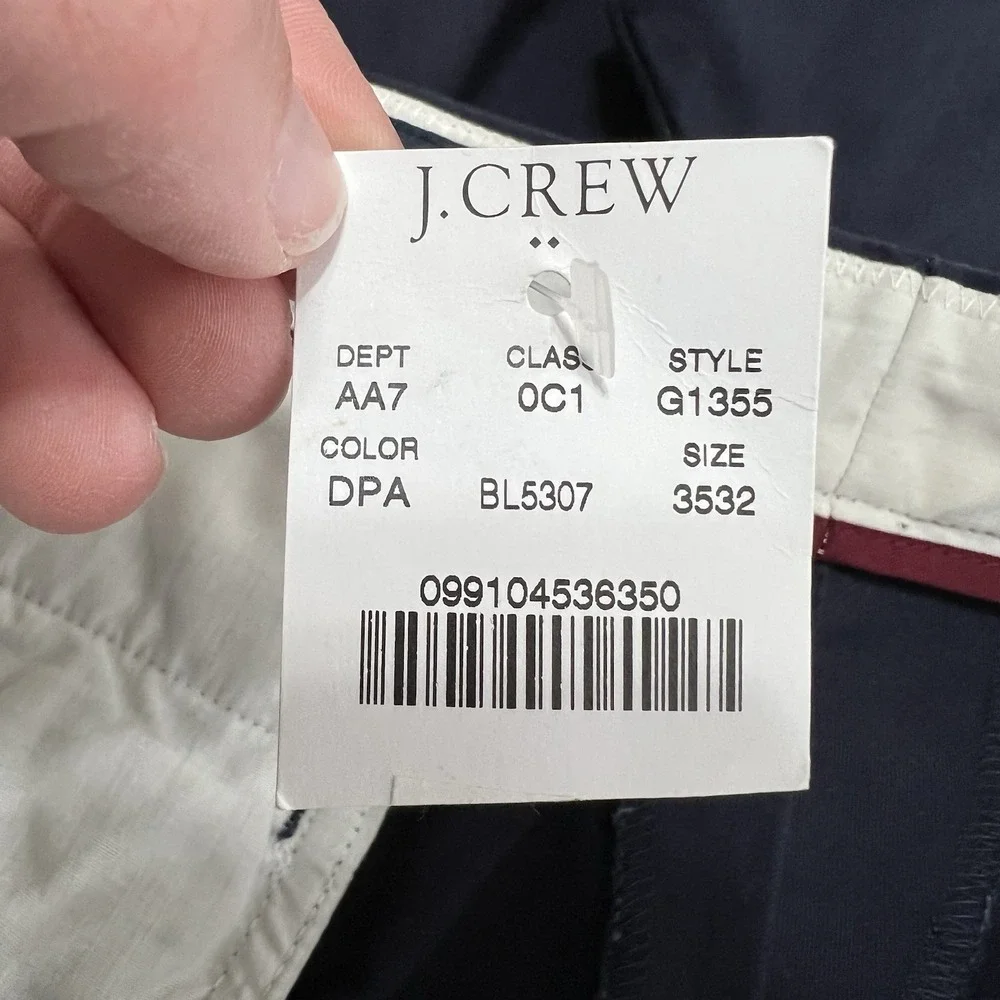 New! J Crew Flex Straight Pants Mens 35x32 Navy Blue Stretch Chino Casual Preppy
